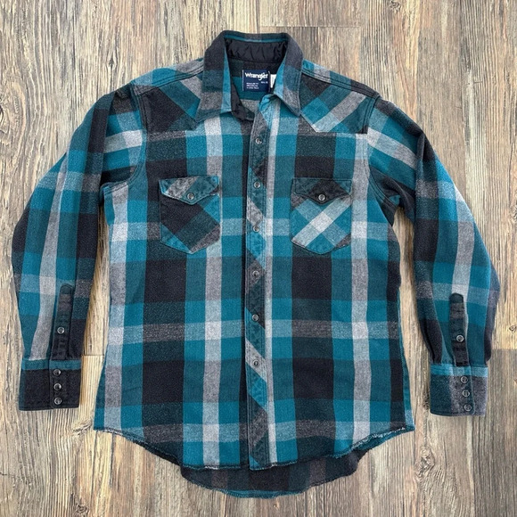 Wrangler Other - Vtg Wrangler Heavyweight Flannel Shirt Mens 16 1/2 X 35 Pearl Snap X-Long Tails